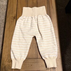 ASHMI & CO. Striped Knit Baby Pants — Size 9–12M, Beige/White Ribbed Cuffs